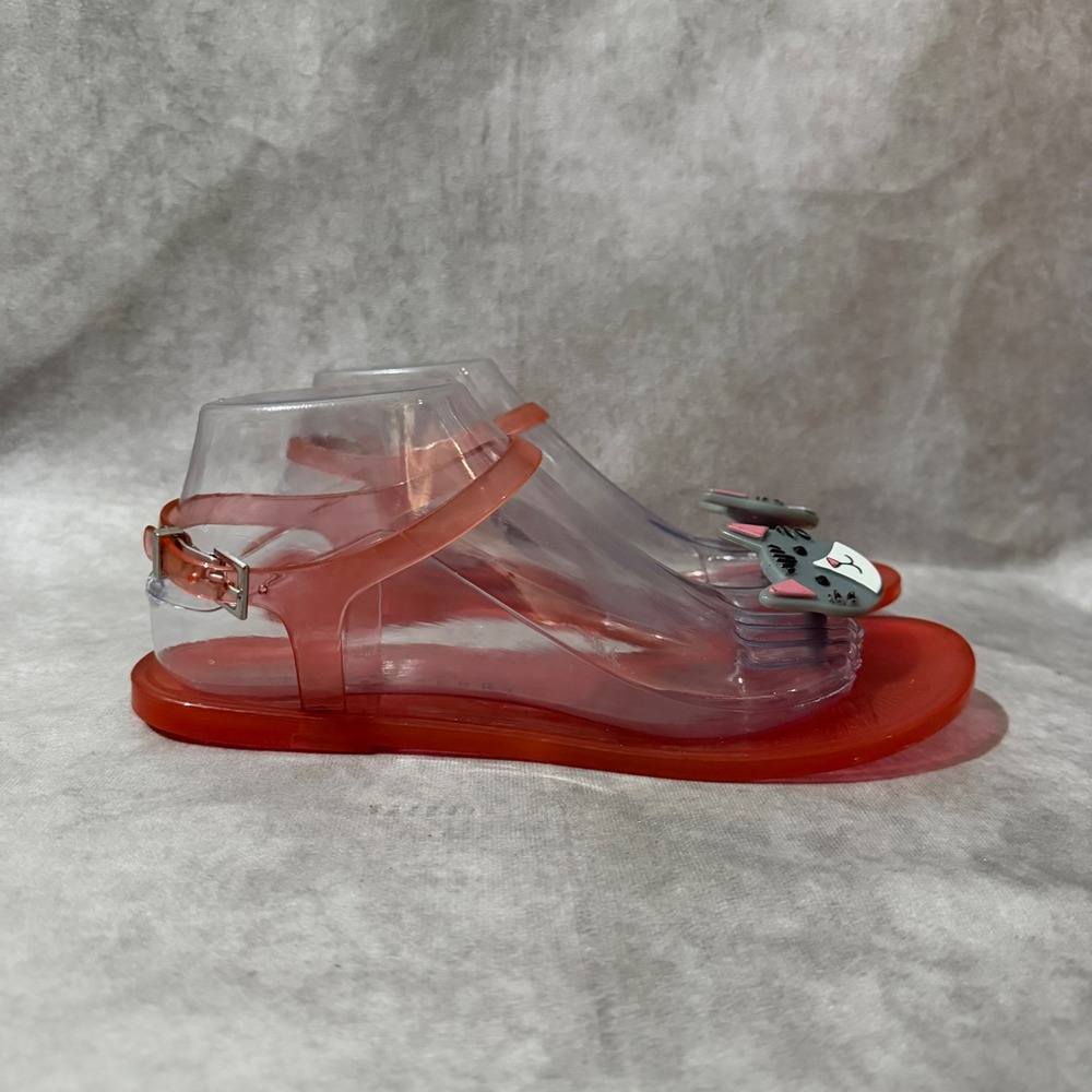 Katy Perry Geli Jelly Sandal Womens 10 Red Good Cat Face Thong PVC